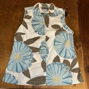 Columbia Women XCO Floral Outdoor‎ Safari Silk Cotton Sleeveless Button Top Sz M